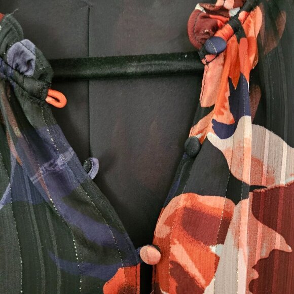 Haver London black/orange floral design pullover Blouse.  Size XL - Picture 2 of 10